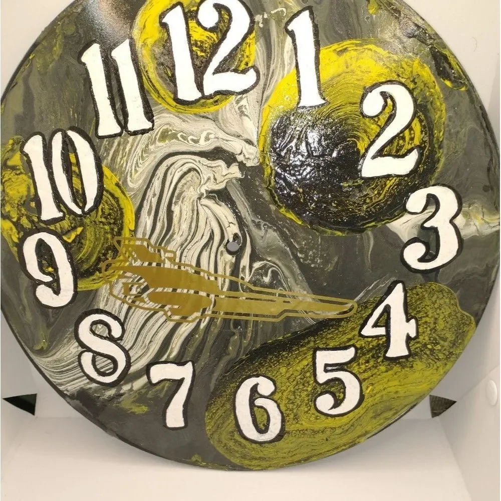 Hand Crafted Abstract Spaceship Hanging Wall Clock Analog  Vinyl Record Art